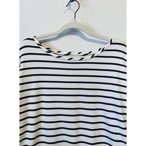 Chicos Top Womens XL Green White Striped Pima Cotton Split Back Short Sleeve - Picture 2 of 6